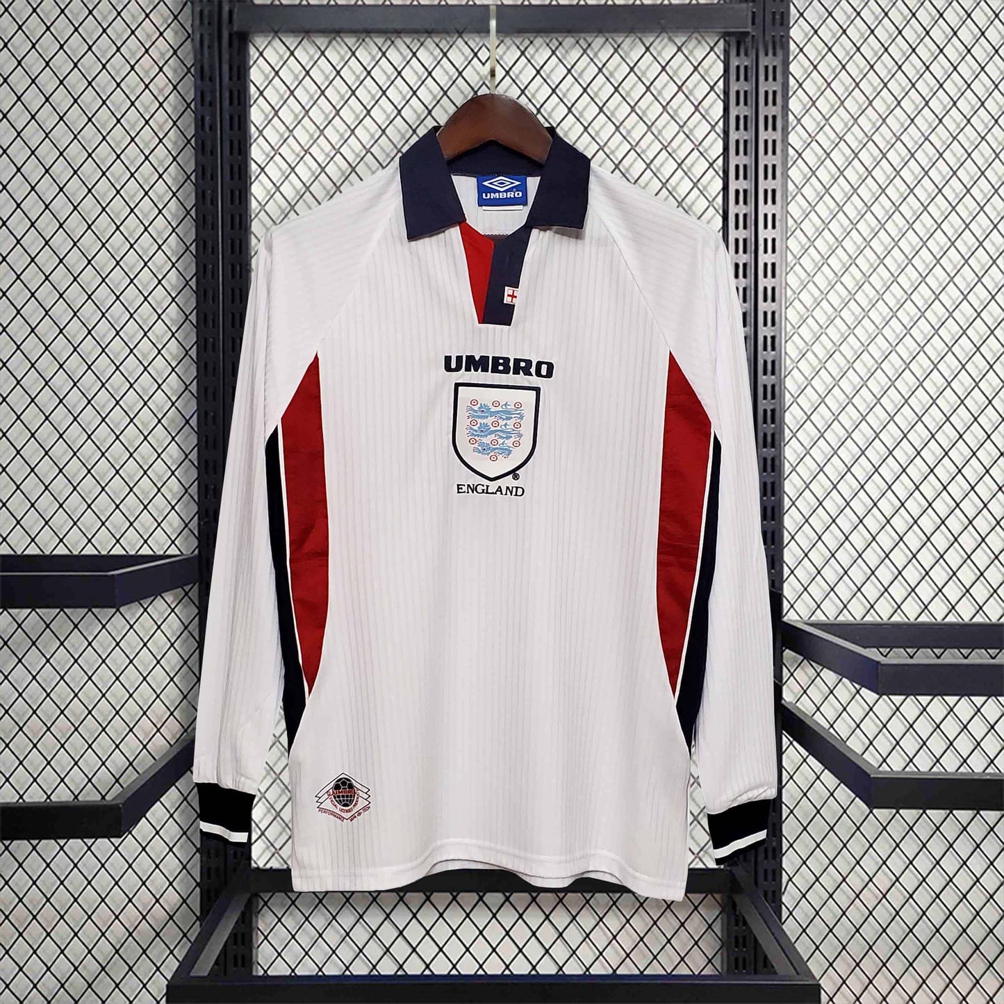 Camisa Inglaterra 98 - Versao Retro Manga Longa - vista traseira