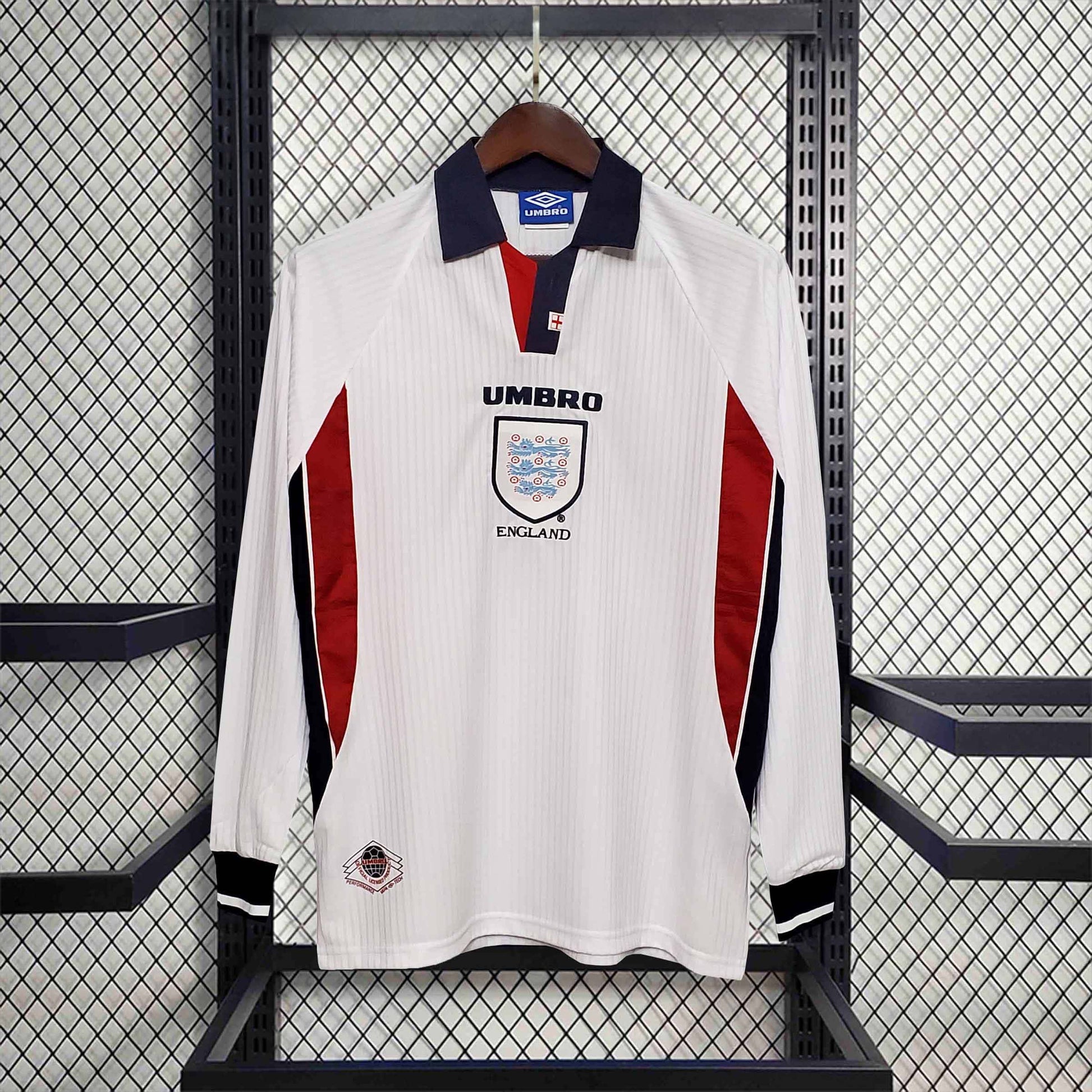 Camisa Inglaterra 98 - Versao Retro Manga Longa - vista traseira