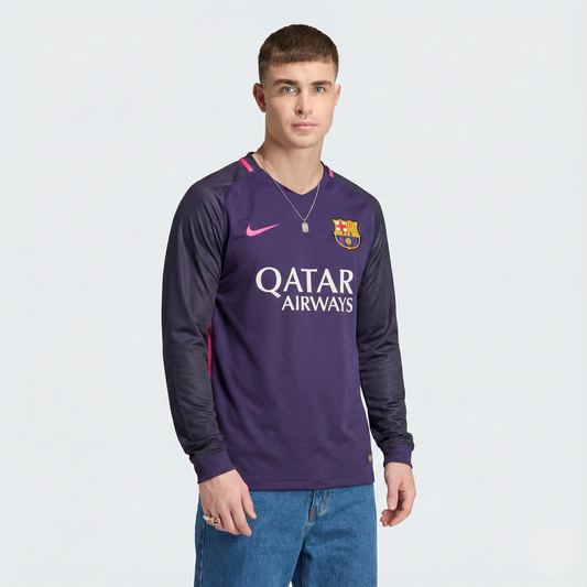 Camisa Barcelona Titular 16/17 - Lilas Versao Retro Manga Longa - vista frontal