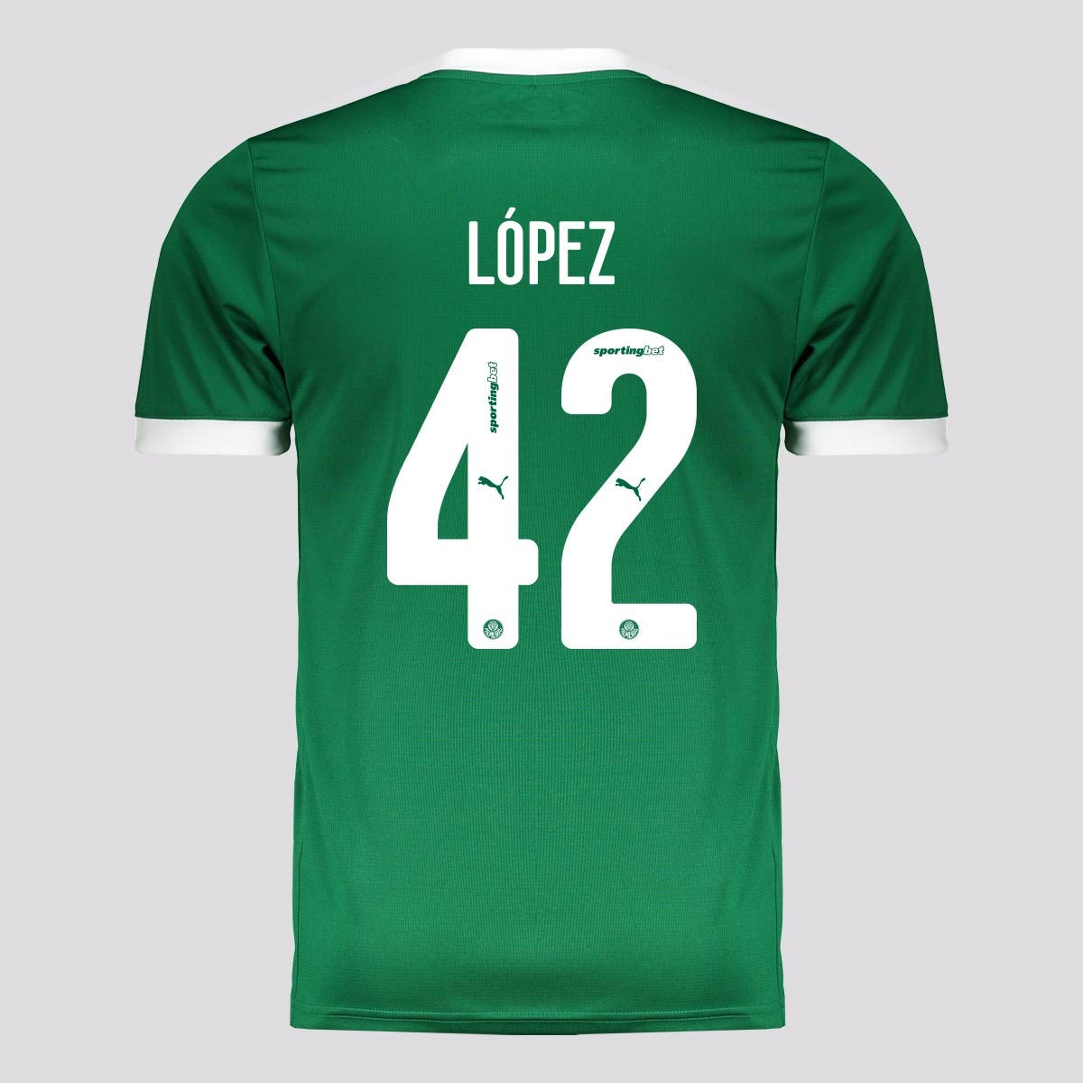 Camisa Puma Palmeiras 2025/26 I - LOPEZ N° 42 - vista frontal