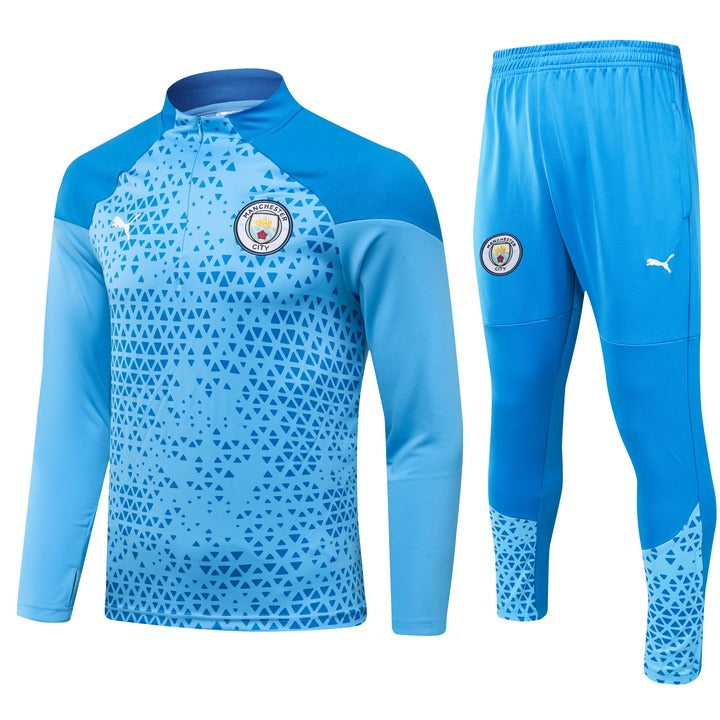 Conjunto Treino Manchester City Ziper Curto Azul 2023/24