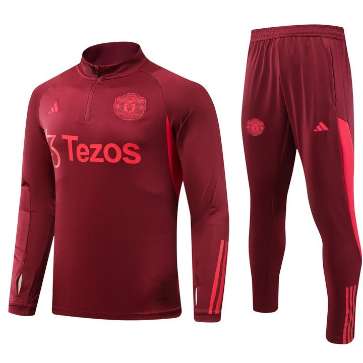 Conjunto Treino Manchester United Ziper Curto Vermelho 2023/24