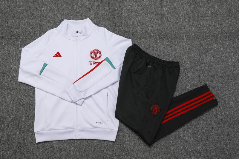 Conjunto Treino Manchester United Ziper Longo Branco 2023/24