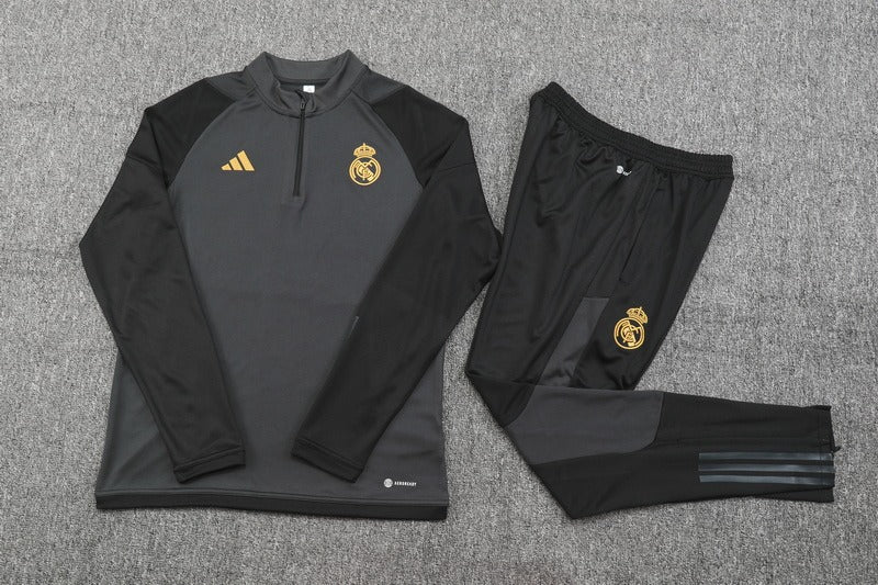 Conjunto Treino Real Madrid Ziper Curto Preto 2023/24