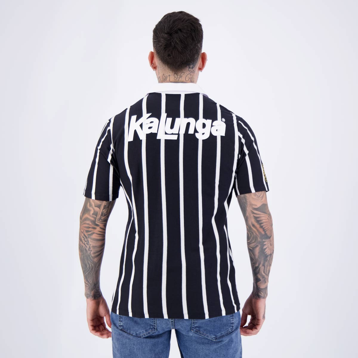 Polo Corinthians Retro Kalunga Preta e Branca - vista traseira